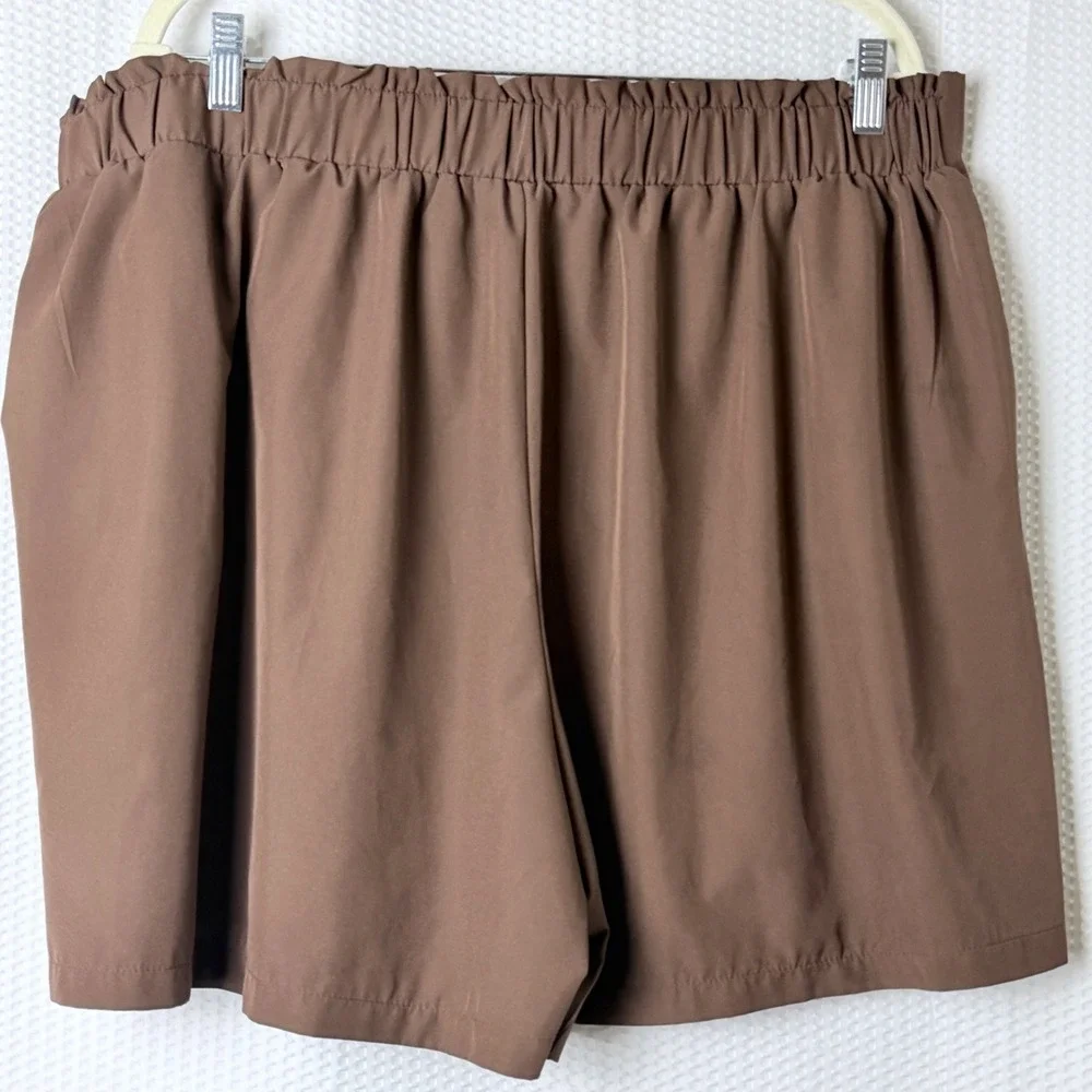 Unbranded Pleated Shorts Women's 3XL Dark Brown Academia‎ Elastic Back High Rise